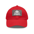 Distressed - Dad Hat with Leather Patch (Rectangle) - White Font