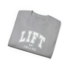 Lift Like A Girl - Unisex Ultra Cotton Tee - Front White Logo - Plain Back