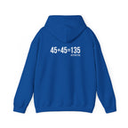 45 + 45 = 135 – Unisex Hoodie | White Logo, Front & Back