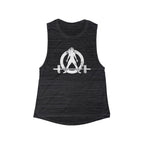 Women's Flowy Scoop Muscle Tank - White Distressed Logo