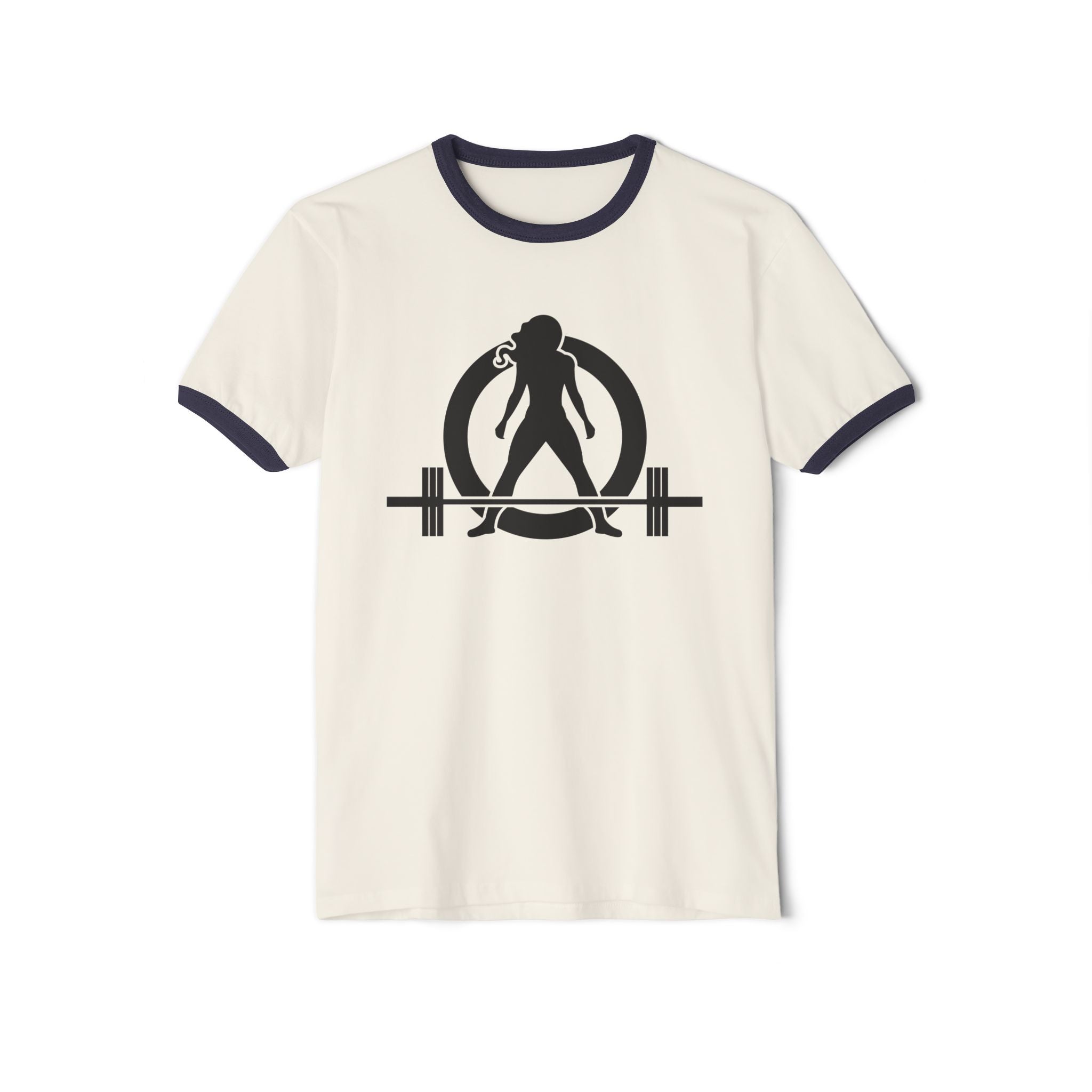 45 + 45 - Unisex Cotton Ringer T-Shirt - Black Logo Front & Back
