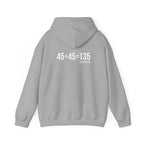 45 + 45 = 135 – Unisex Hoodie | White Logo, Front & Back