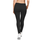 Black Women's Casual Leggings - Black and White Distressed Logo - Right Hip