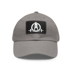 Distressed - Dad Hat with Leather Patch (Rectangle) - White Font