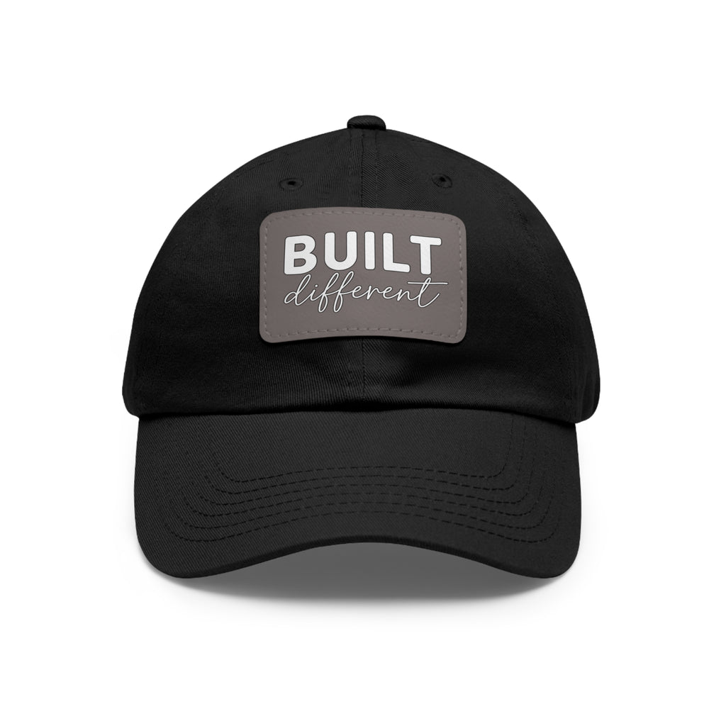 Built Different - Dad Hat with Leather Patch (Rectangle) - White Logo