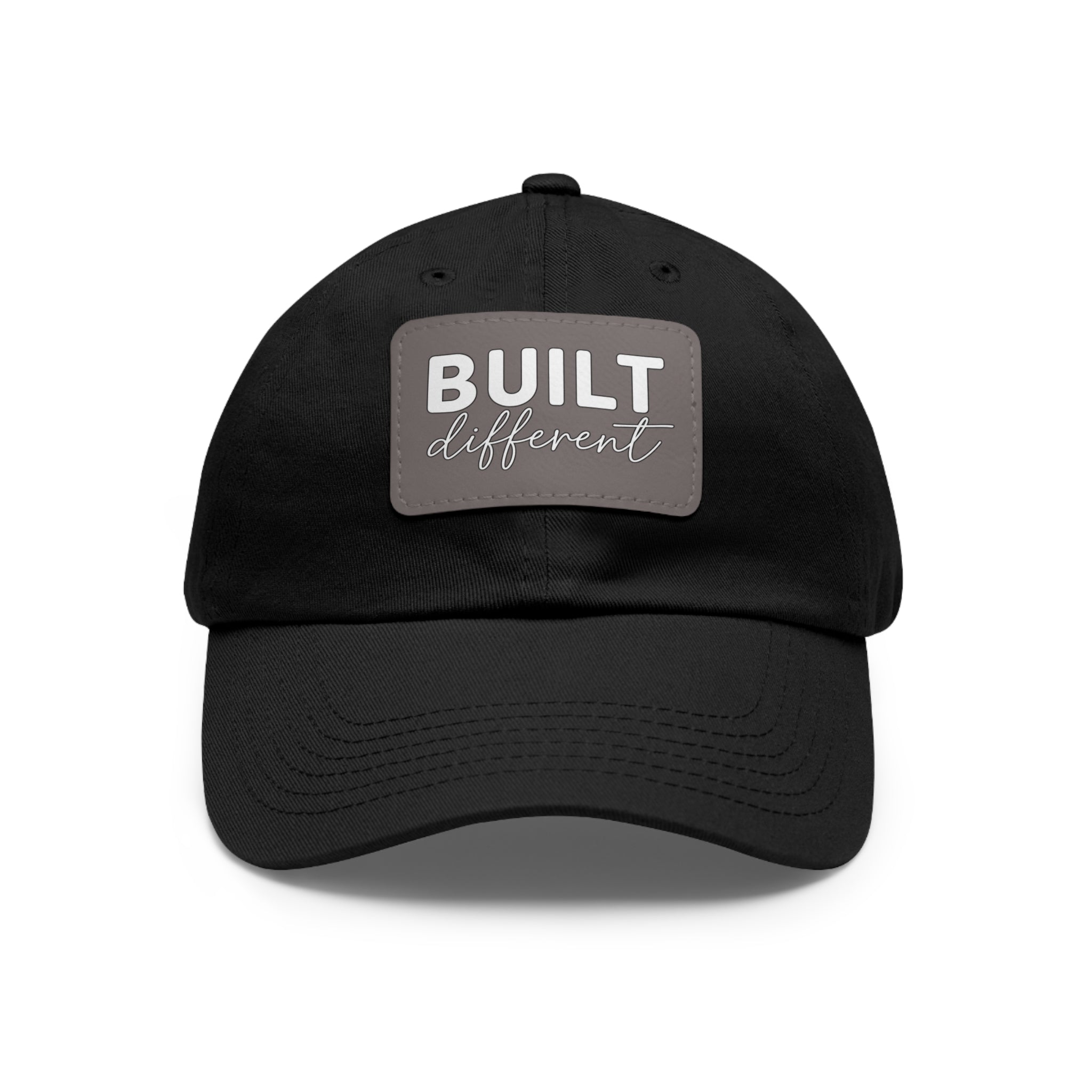 Built Different - Dad Hat with Leather Patch (Rectangle) - White Logo