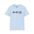 45 + 45 = 135 – Unisex Softstyle Tee | Black Front, Plain Back