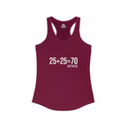 25 + 25 = 70 Women's Ideal Racerback Tank - White Print Front Plain Back