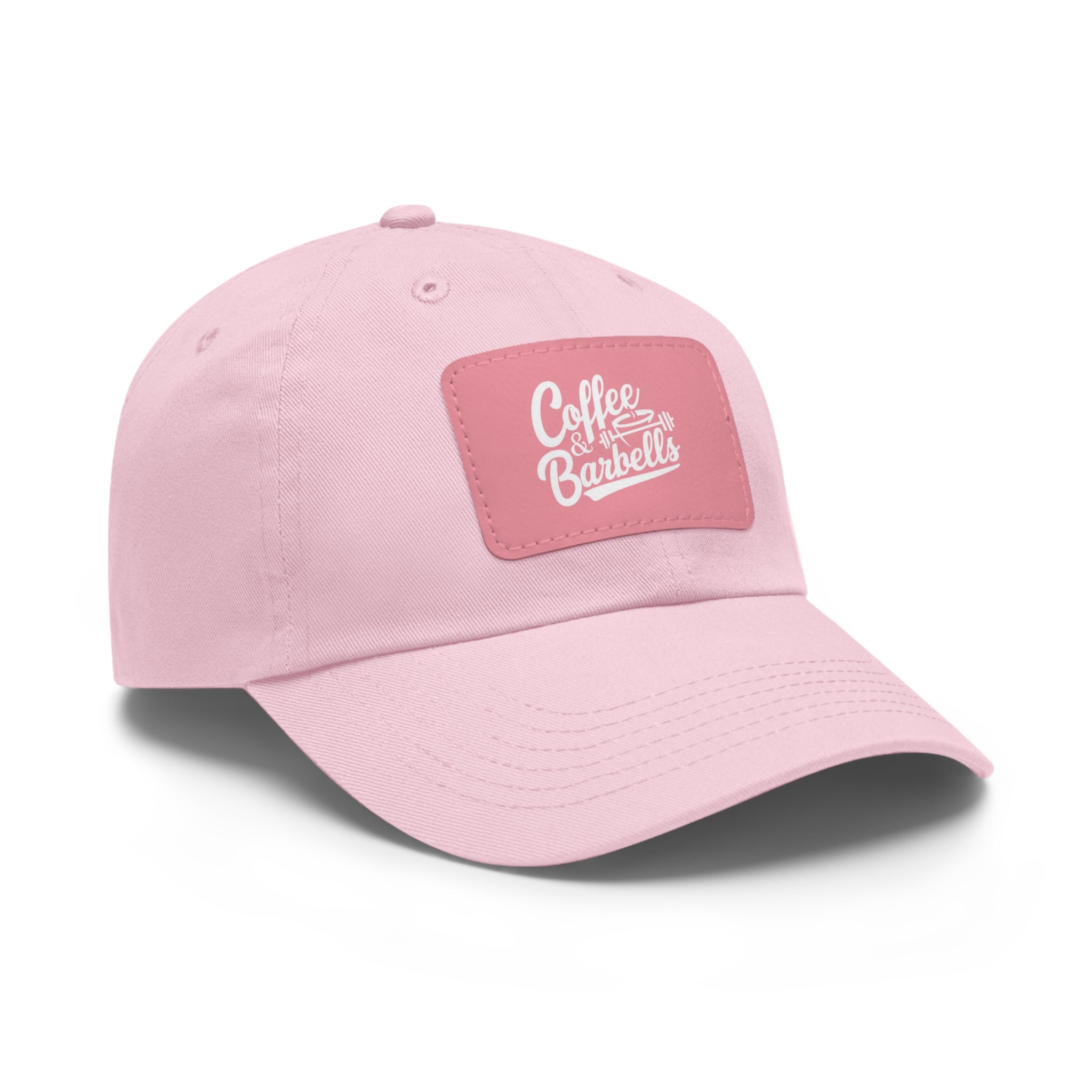 Coffee & Barbells - Dad Hat with Leather Patch (Rectangle) - White Font