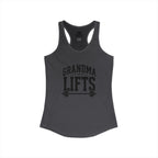 Grandma Lifts - Women's Ideal Racerback Tank - Black Logo Front Plain Back