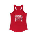 Grandma Lifts - Women's Ideal Racerback Tank - White Logo Front & Back
