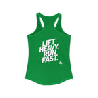 Lift Heavy - Run Fast - Racer Back Tank Top - Women's Ideal Racerback Tank (White Front & Back Logo)