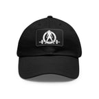 Distressed - Dad Hat with Leather Patch (Rectangle) - White Font