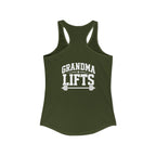 Grandma Lifts - Women's Ideal Racerback Tank - White Logo Front & Back