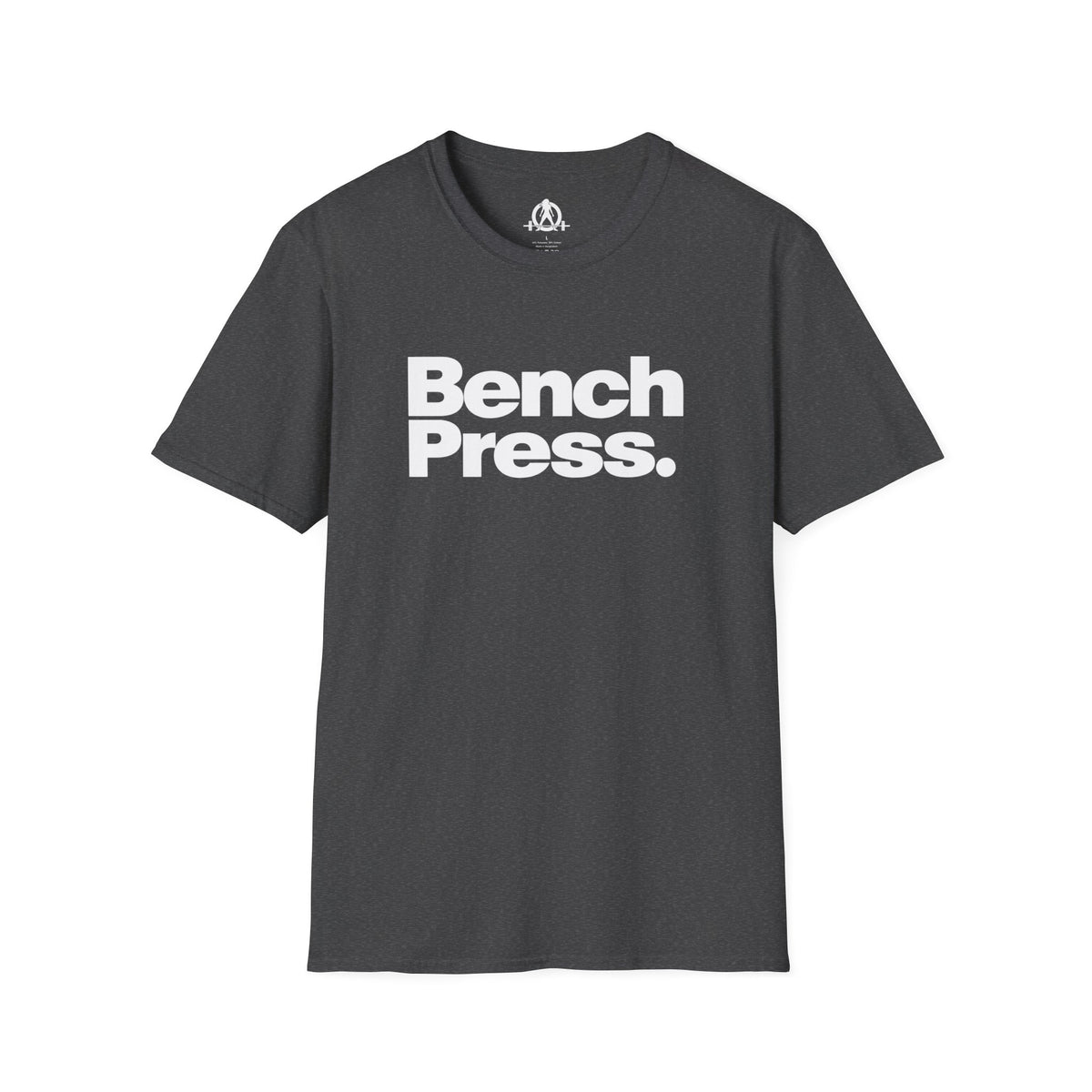 Bench Press -  Unisex Softstyle T-Shirt — White Logo Front & Back