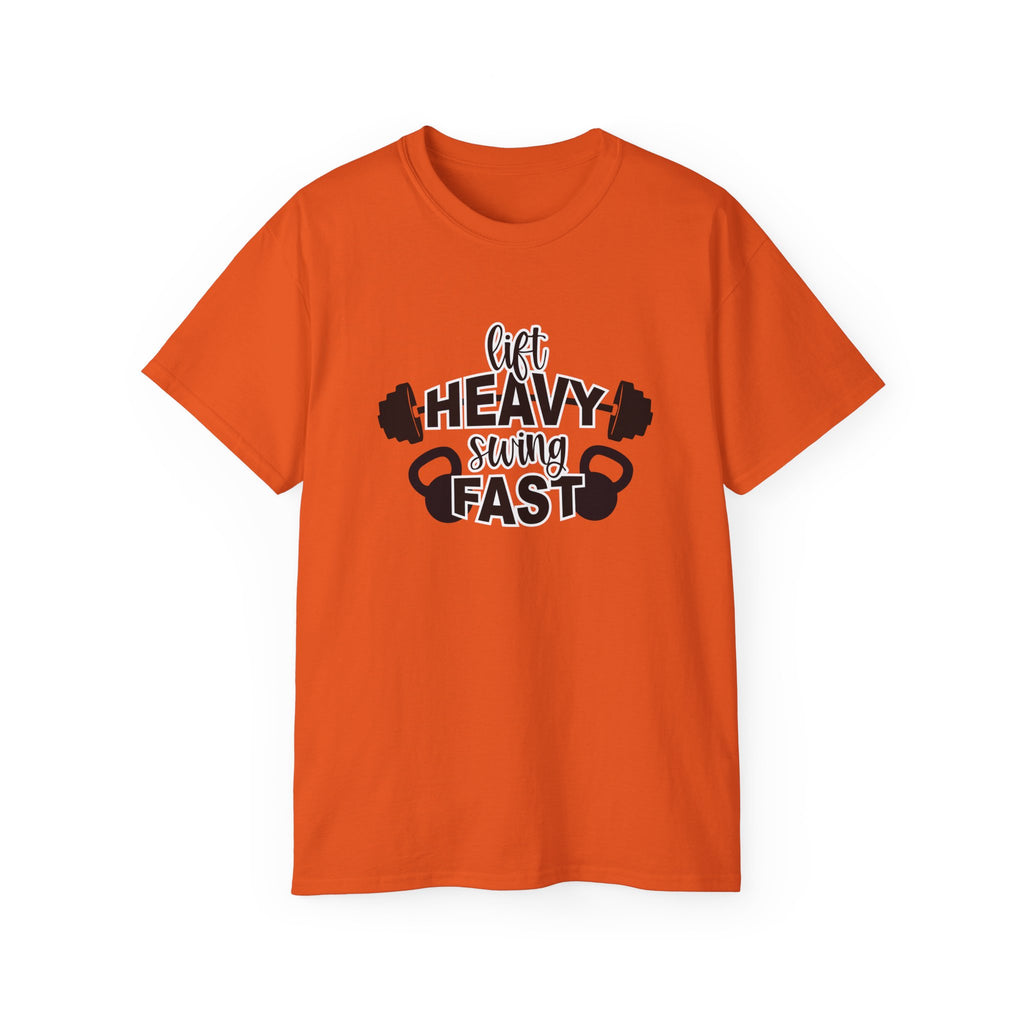 Lift Heavy Swing Fast - Unisex Ultra Cotton Tee - Black Logo Plain Back
