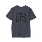 Grandma Lifts -  Unisex Softstyle T-Shirt — Front & Back Black Logo