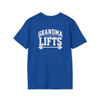 Grandma Lifts -  Unisex Softstyle T-Shirt — White Logo Front & Back