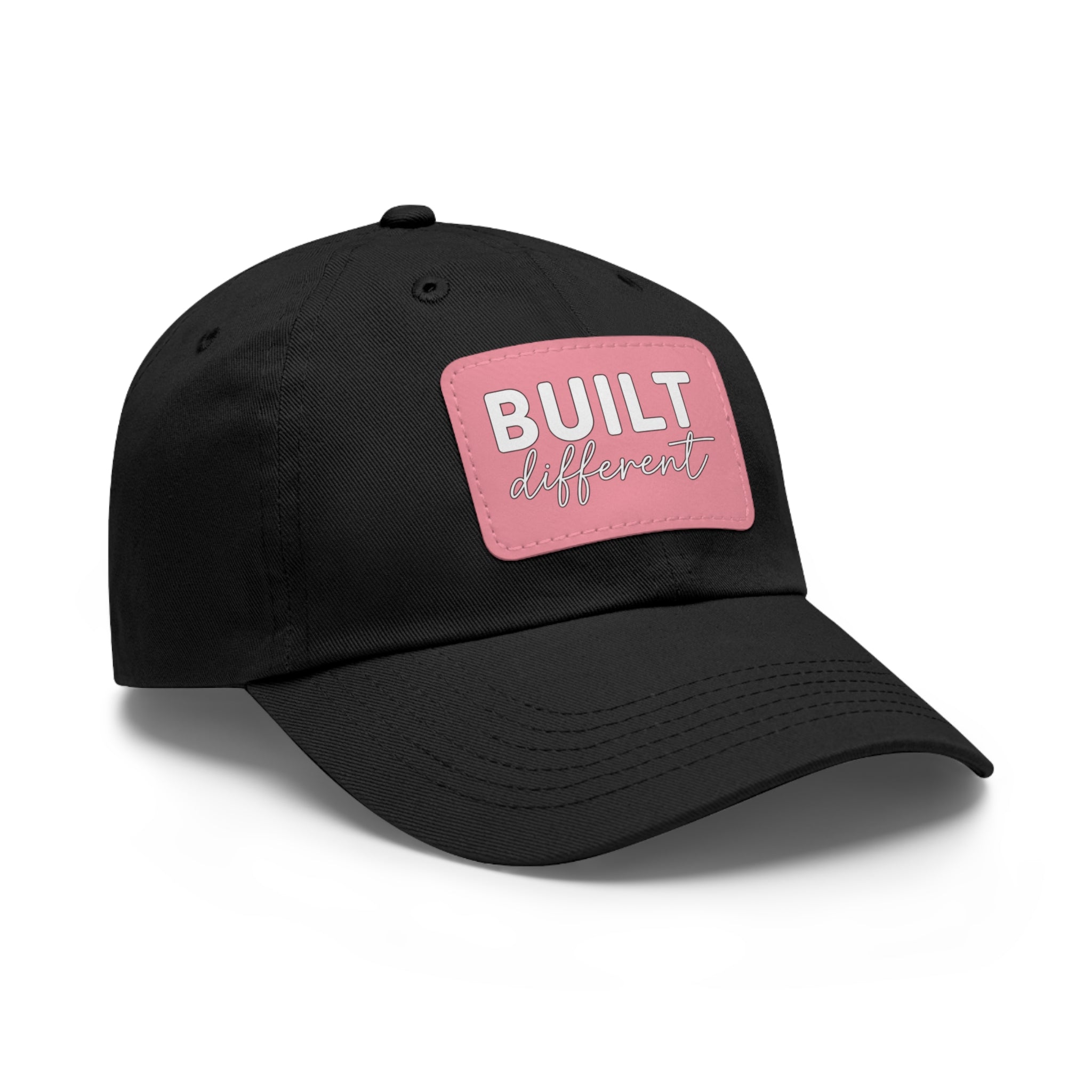 Built Different - Dad Hat with Leather Patch (Rectangle) - White Logo