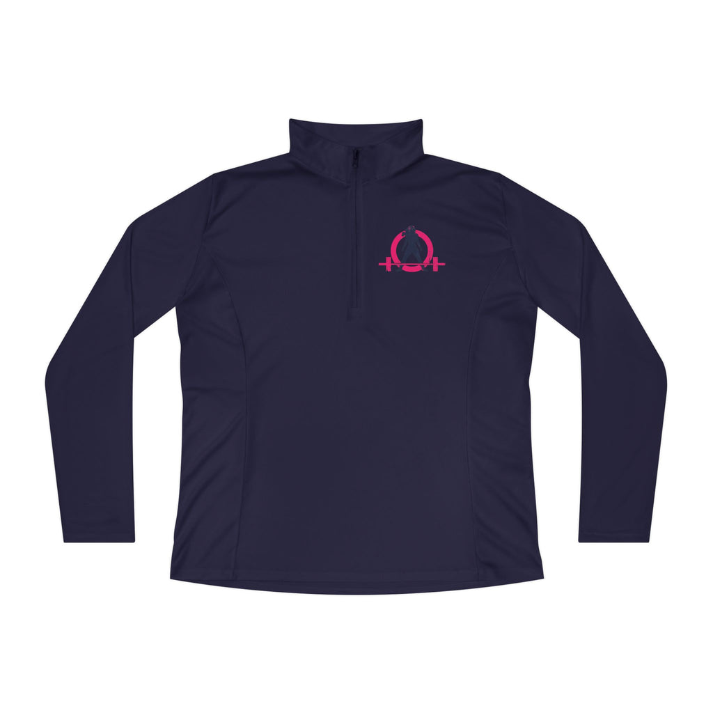 Ladies Quarter-Zip Pullover - White Distressed Logo