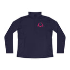 Ladies Quarter-Zip Pullover - White Distressed Logo