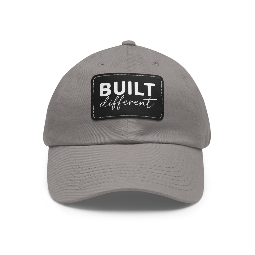 Built Different - Dad Hat with Leather Patch (Rectangle) - White Logo