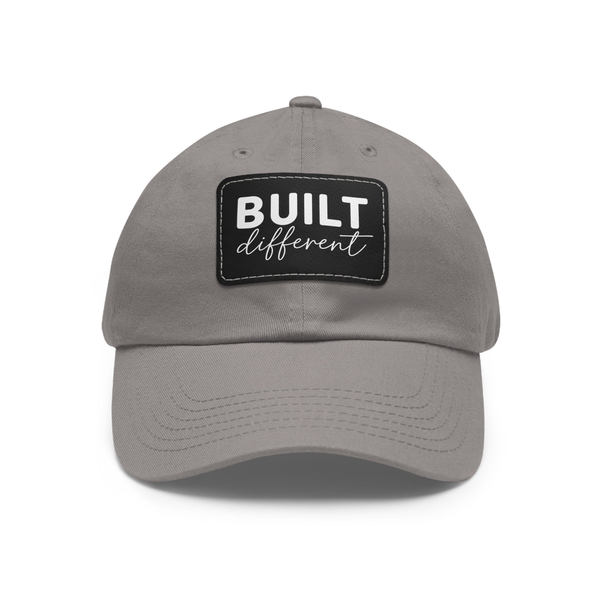 Built Different - Dad Hat with Leather Patch (Rectangle) - White Logo