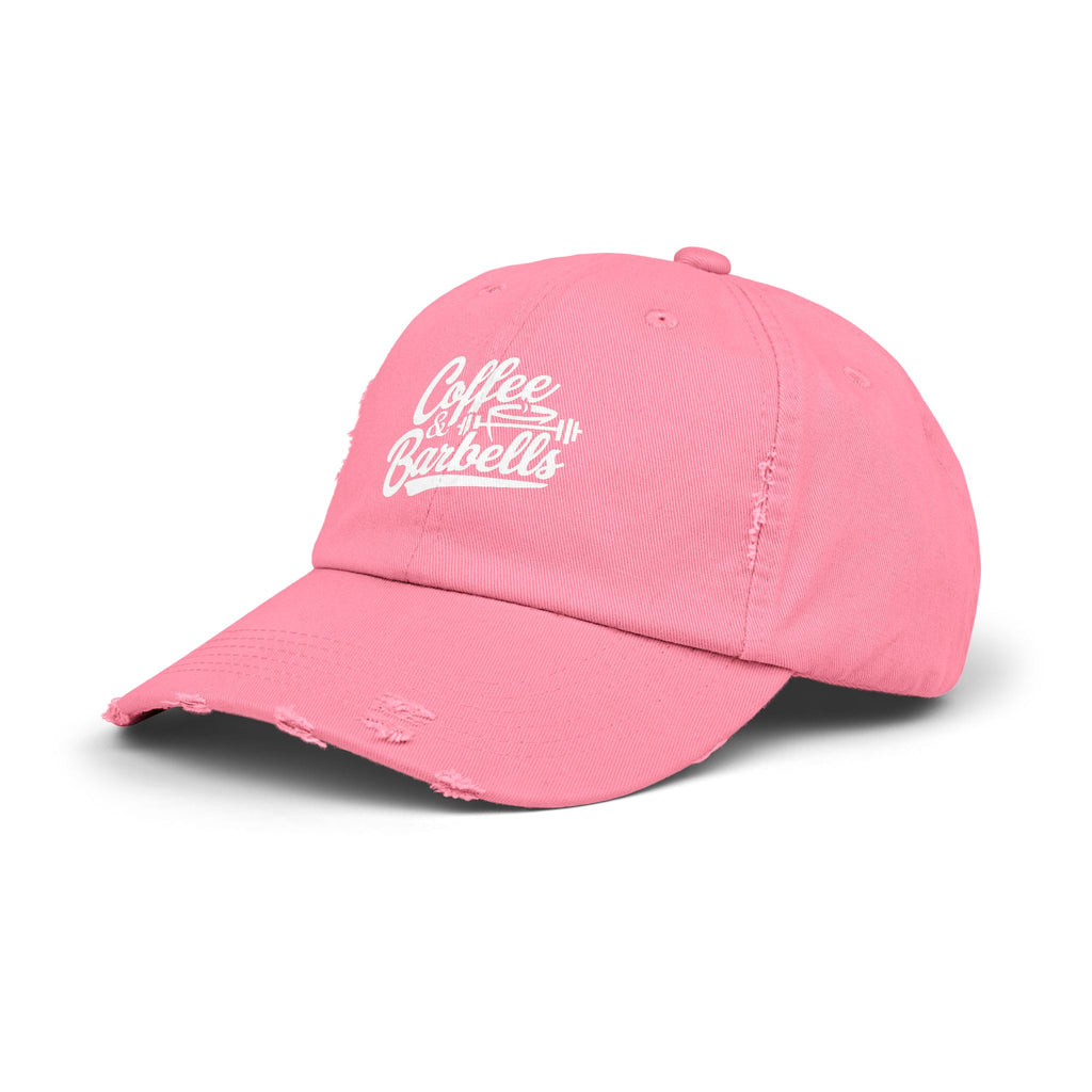 Coffee & Barbells - Unisex Distressed Cap - White Logo