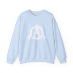 ALL I NEED IS COFFEE and a Barbell - Unisex Heavy Blend™ Crewneck Sweatshirt - Distressed Logo - Front & Back