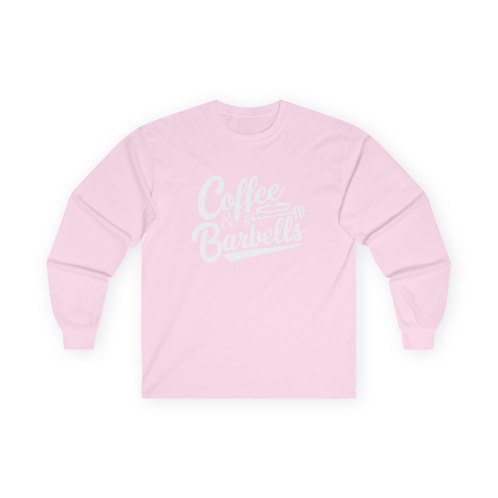 Coffee & Barbells - Unisex Ultra Cotton Long Sleeve Tee - White Front Logo Plain Back