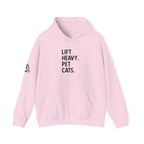 Lift Heavy Pet Cats – Unisex Heavy Blend™ Hooded Sweatshirt (Black Logo) 🏋️‍♂️🐱