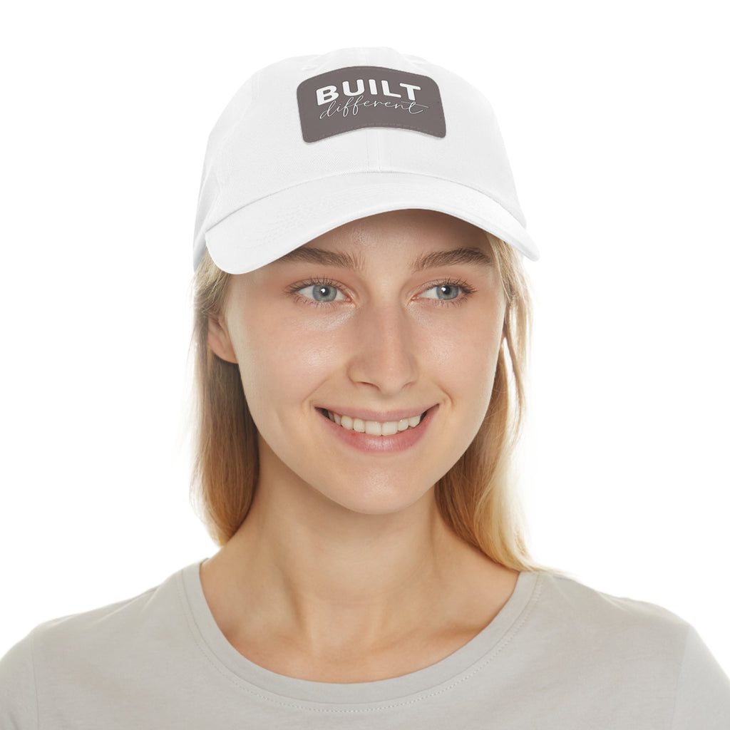 Built Different - Dad Hat with Leather Patch (Rectangle) - White Logo