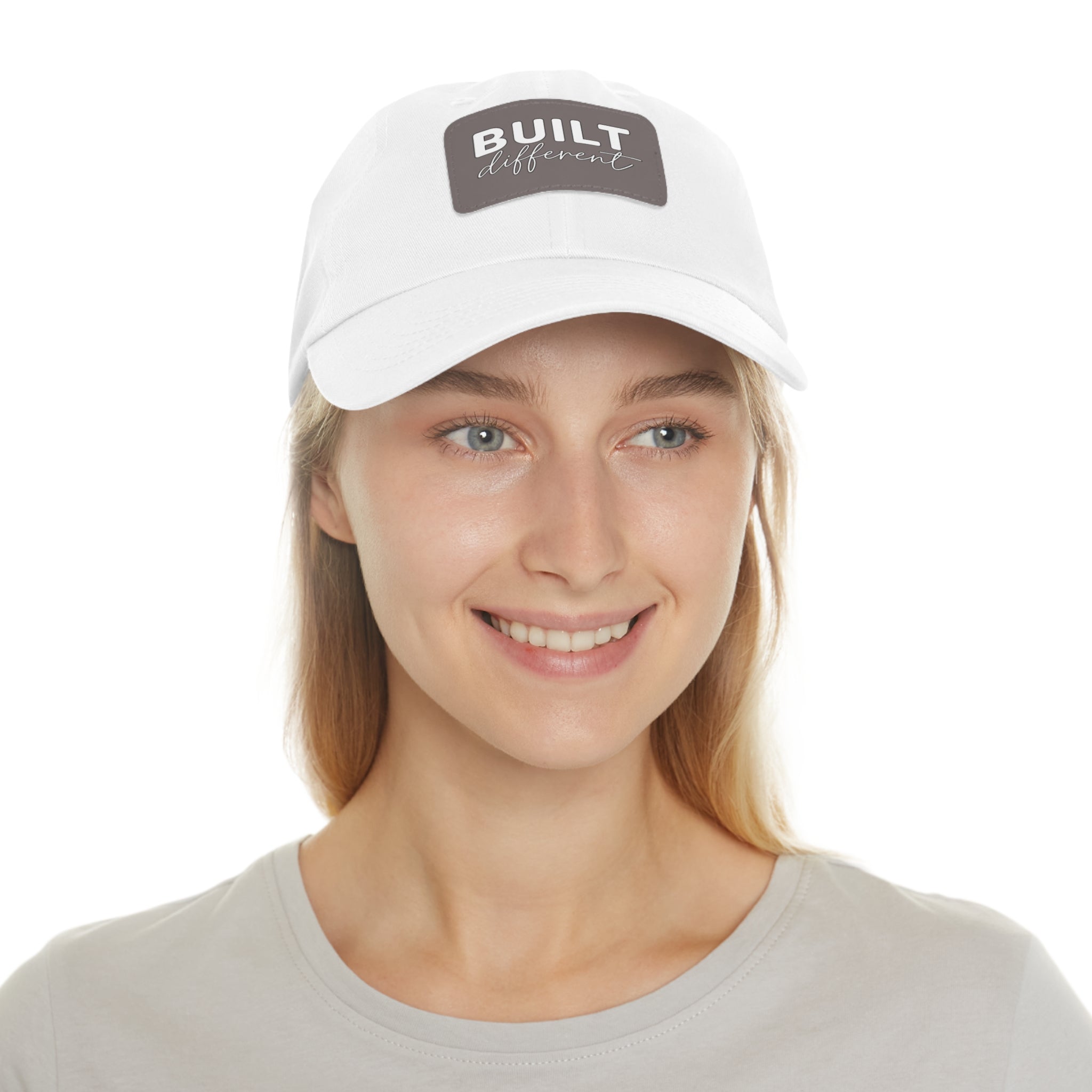 Built Different - Dad Hat with Leather Patch (Rectangle) - White Logo