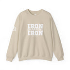 Iron Sharpens Iron - Unisex Heavy Blend™ Crewneck Sweatshirt - Front White Logo - Plain Back
