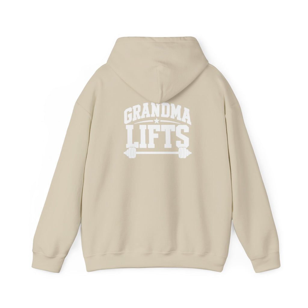 Grandma Lifts - Unisex Heavy Blend™ Hooded Sweatshirt - White Logo Front & Back