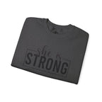 She is STRONG - Unisex Heavy Blend™ Crewneck Sweatshirt - Front Black Logo - Plain Back