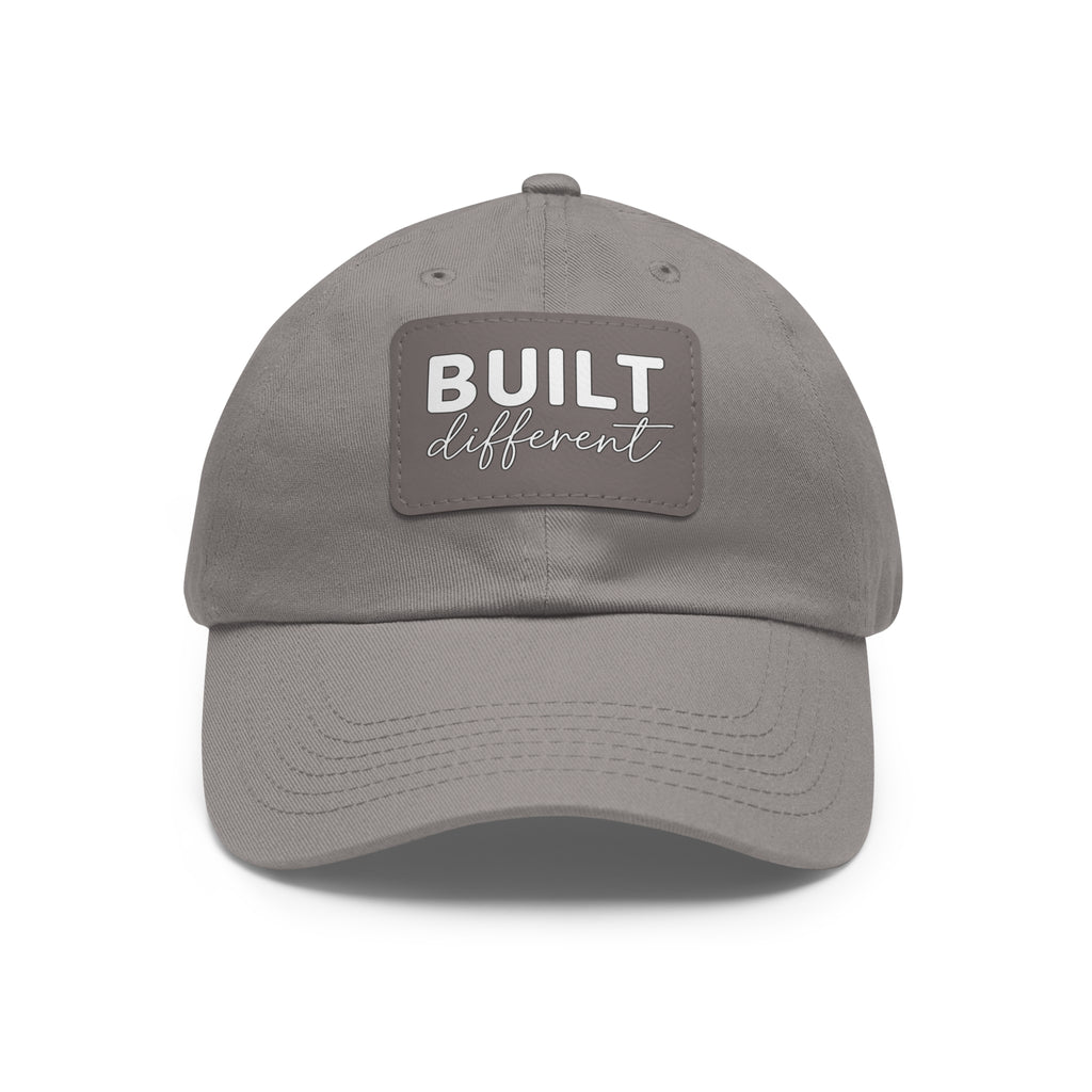 Built Different - Dad Hat with Leather Patch (Rectangle) - White Logo