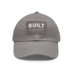 Built Different - Dad Hat with Leather Patch (Rectangle) - White Logo