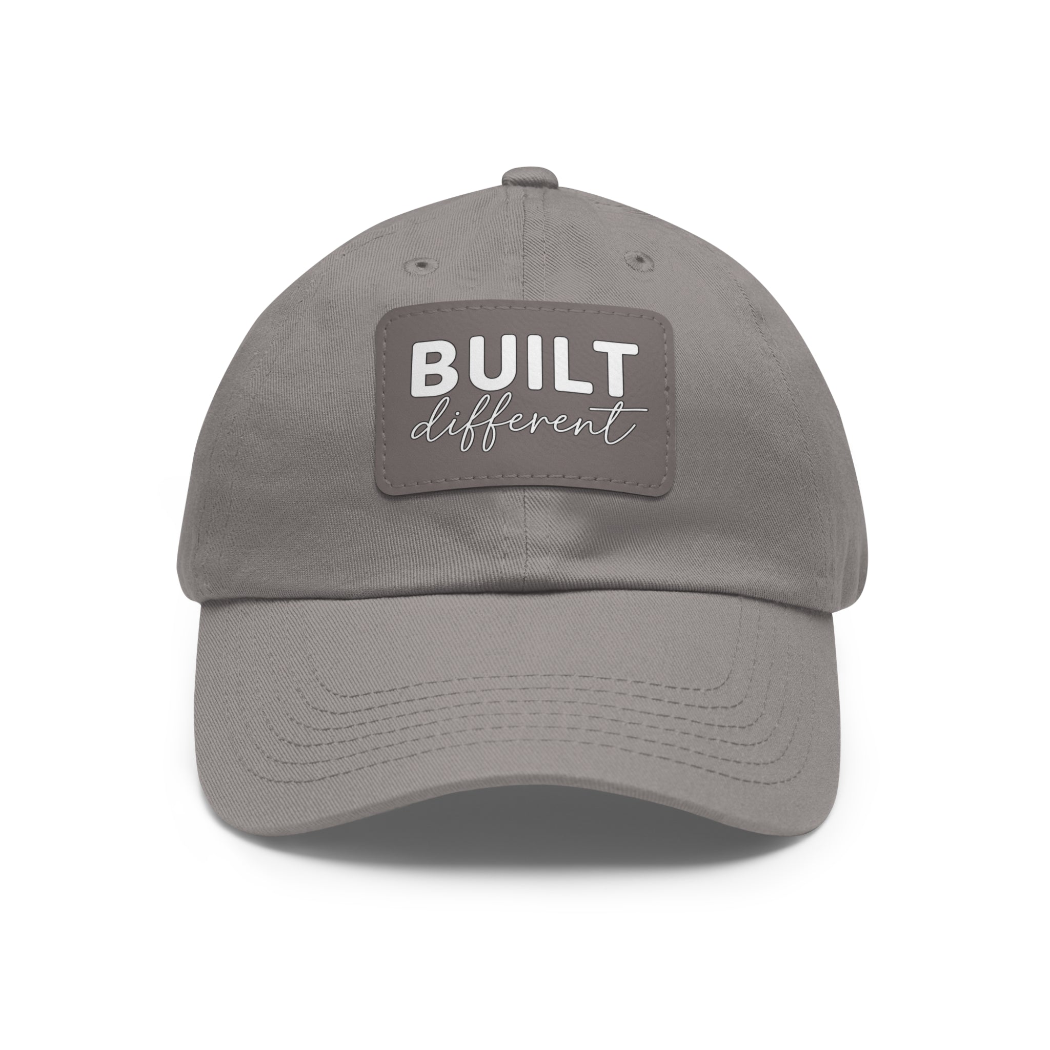 Built Different - Dad Hat with Leather Patch (Rectangle) - White Logo