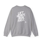 Lift Heavy Run Fast - Unisex Heavy Blend™ Crewneck Sweatshirt - White Logo Front & Back