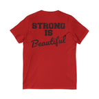 Strong Is Beautiful - Distressed Black Logo - Unisex Jersey Short Sleeve V-Neck Tee