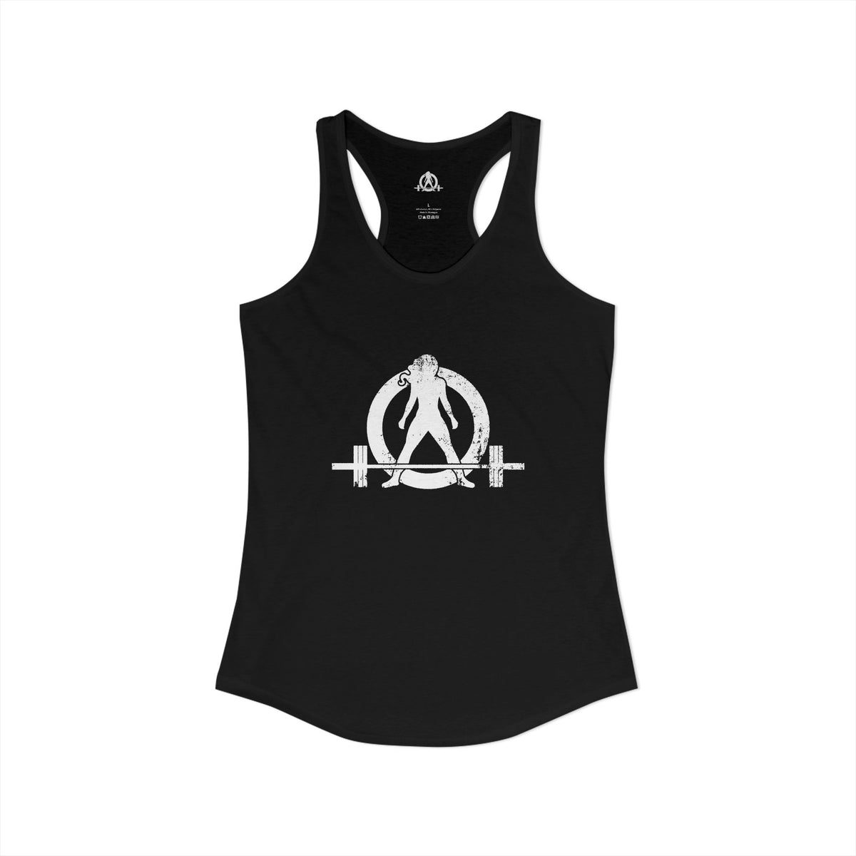 Maid of Iron - Women’s Black Ideal Racerback Tank - WWLW Front + Maid of Iron Back