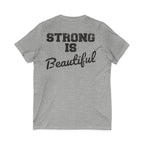 Strong Is Beautiful - Distressed Black Logo - Unisex Jersey Short Sleeve V-Neck Tee
