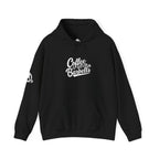 Coffee & Barbells - Unisex Heavy Blend Hooded Sweatshirt - White Logo on Front & Right Sleeve