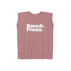 Bench. Press. Women’s Muscle Tee — Flowy Rolled Cuff Gym Top