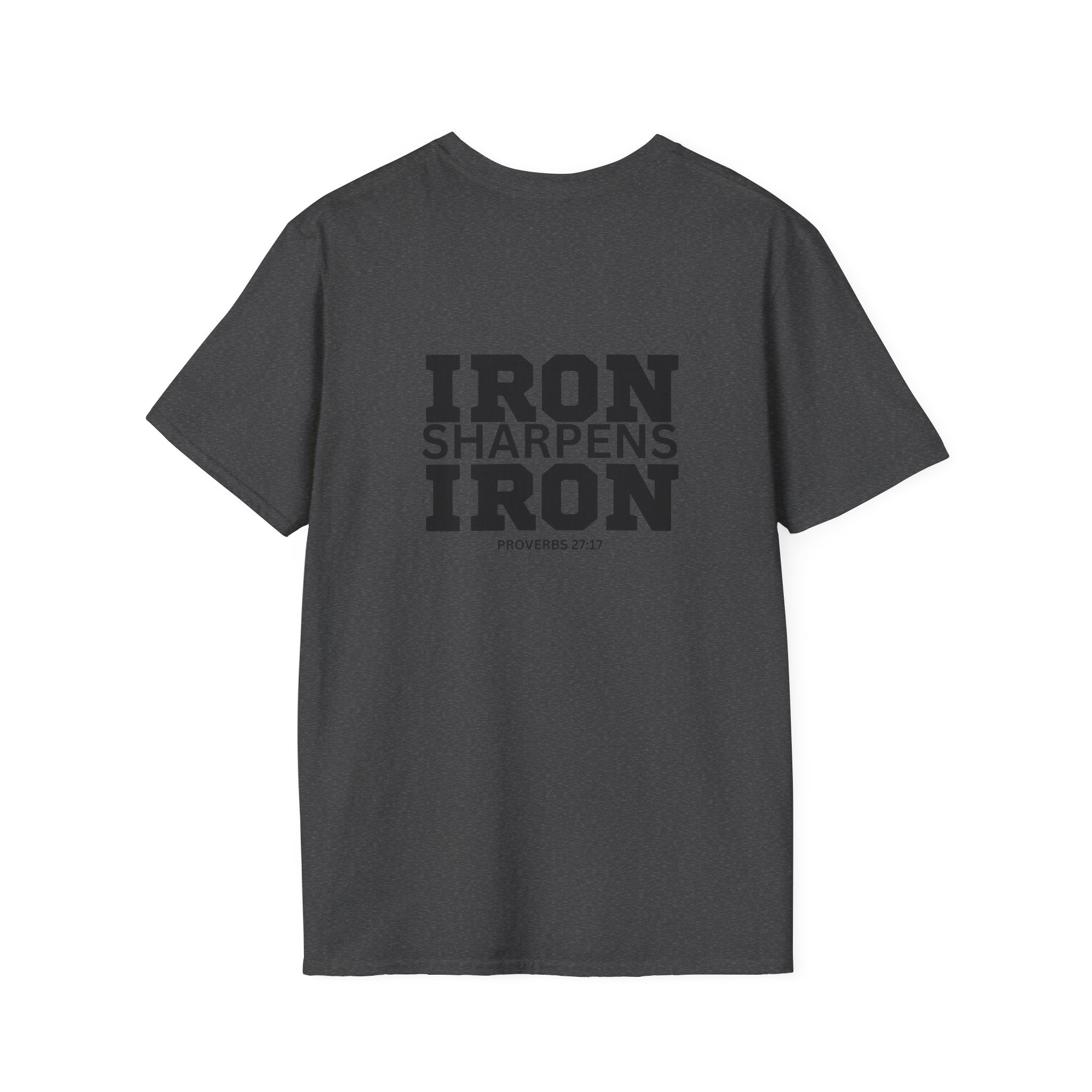 Iron Sharpens Iron - Unisex Softstyle T-Shirt - Black Logo Front & Back