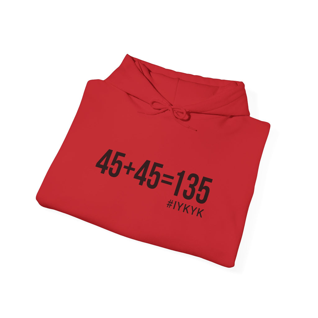 45 + 45 = 135 - Unisex Heavy Blend Hooded Sweatshirt  - Front Black & Shoulder Logo