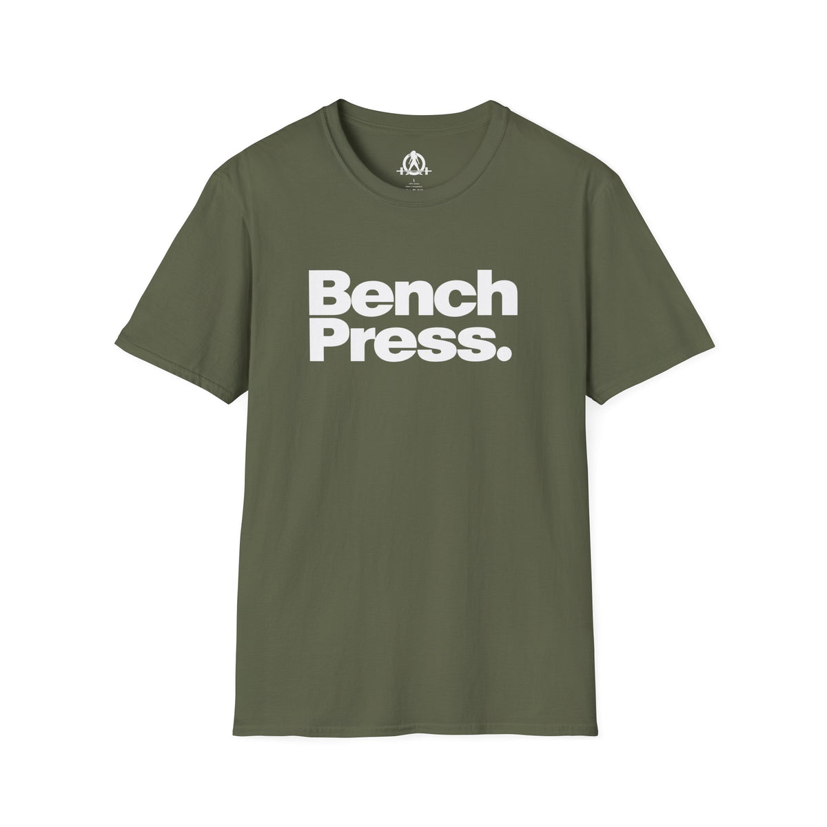 Bench Press -  Unisex Softstyle T-Shirt — White Logo Front & Back