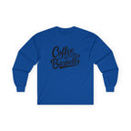 Coffee & Barbells - Unisex Ultra Cotton Long Sleeve Tee - Black Front Logo Plain Back