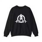 ALL I NEED IS COFFEE and a Barbell - Unisex Heavy Blend™ Crewneck Sweatshirt - Distressed Logo - Front & Back